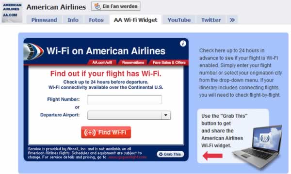 American Airlines WiFi Widget