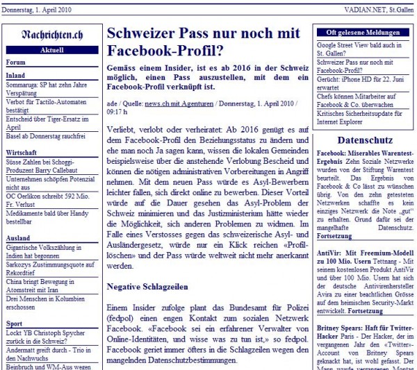 nachrichten.ch Schweizer Pass nur noch mit Facebook-Profil?