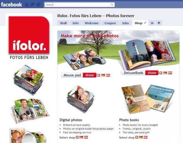 Ifolor Facebook Seite Shop in Englisch