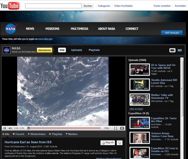 NASAtelevision auf YouTube
