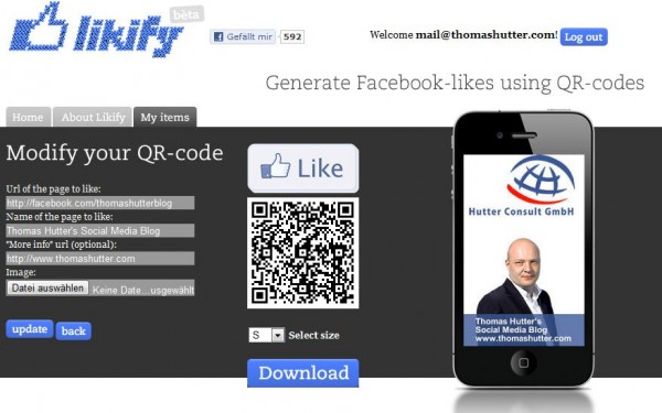 Generate Facebook-likes using QR-Codes