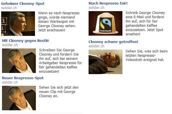 Facebook Ads von solidar.ch mit Georg Clooney