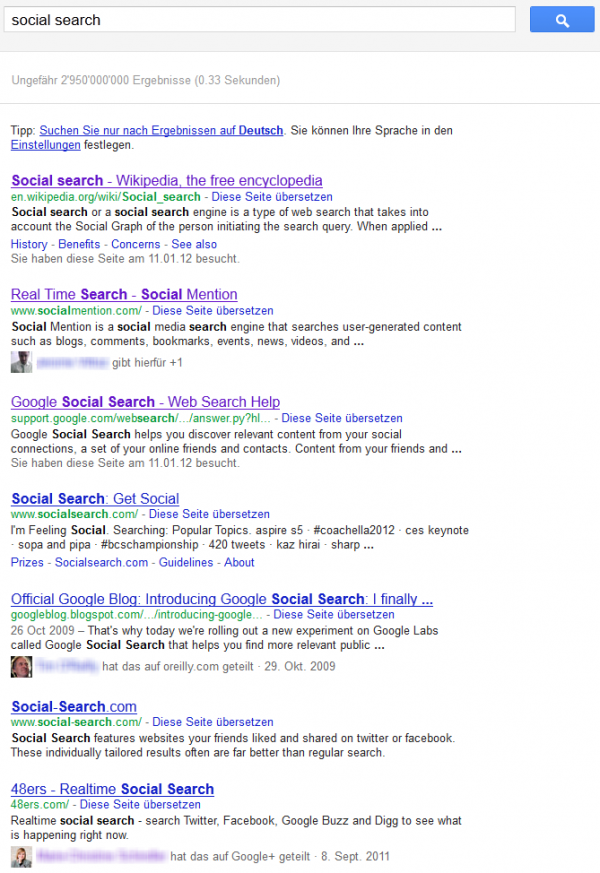 Screenshot Google Social Search