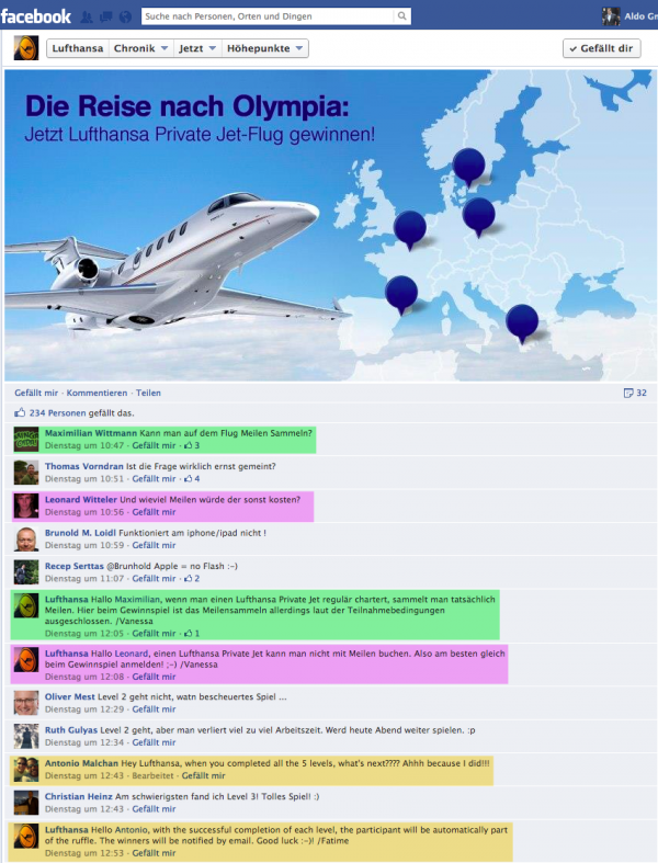 Interaktionsverhalten der Lufthansa auf Benutzeranfragen