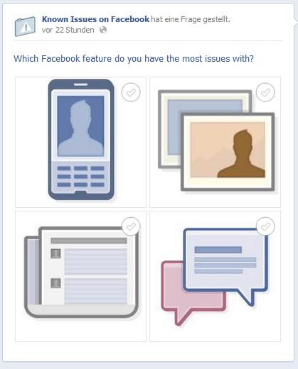 Beispiel der neuen Facebook Fragen mit integrierten Bildern