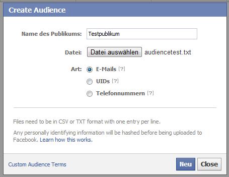 Audiences für Facebook Ads (Benutzerdefiniertes Publikum) - Erstellen einer neuen Audience