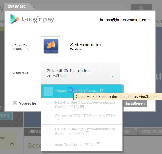 Fehlermeldung auf Google Play für Schweizer Nutzer