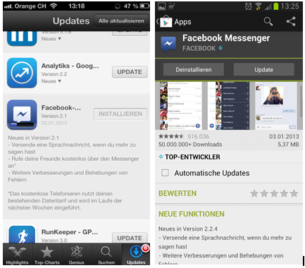 Update auf die iOS 2.1 und Android 2.2.4 Version