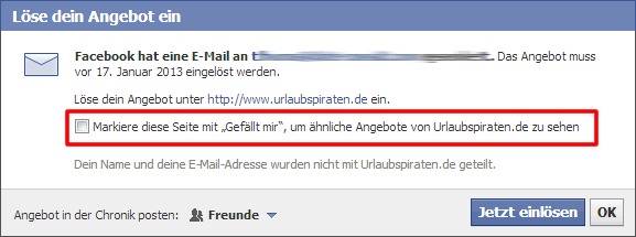 Facebook Offers - erweitere Funktion