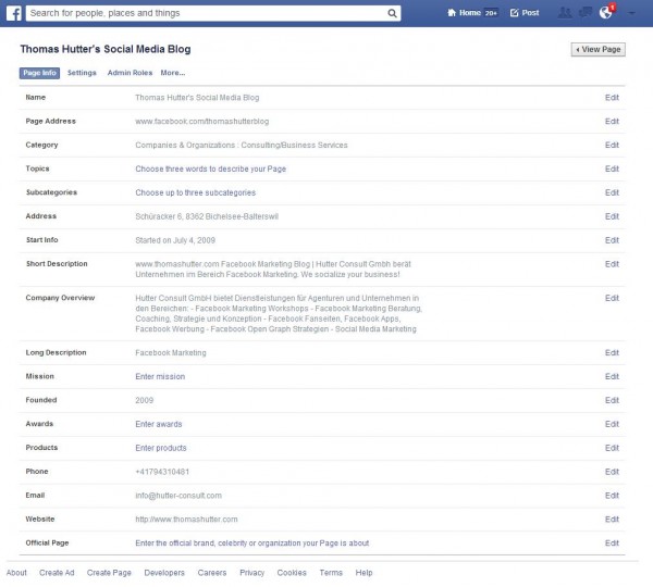 Neue Seiten Administration für Facebook Seiten
