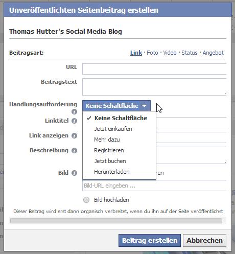 Auswahl der "Call to Action"-Buttons im Power Editor