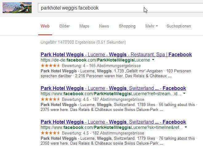 Suche nach "Parkhotel Weggis Facebook" bei google.ch