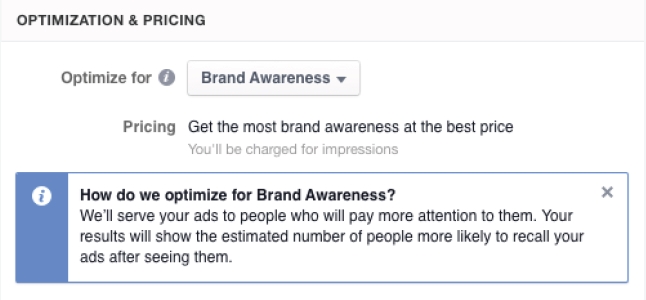 Optimierungsvariante "Brand Awareness" (Quelle: Facebook)
