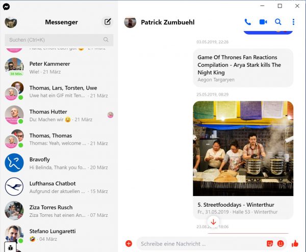 Chatübersicht im Messenger – Desktop App (Facebook Messenger)