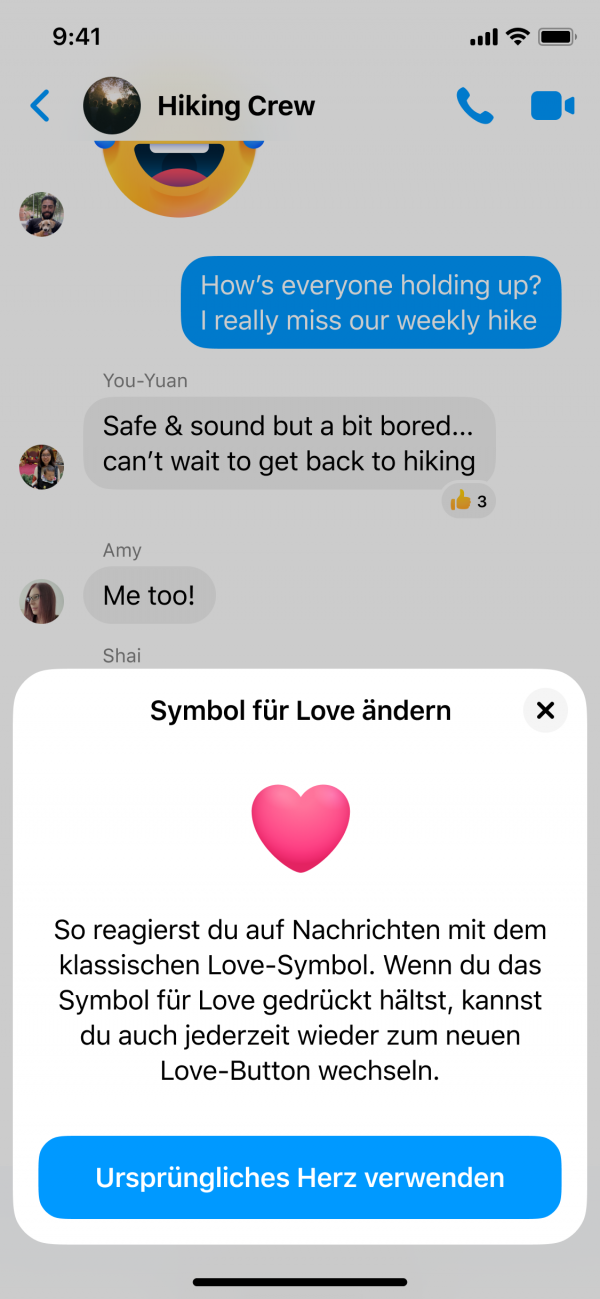 Symbol für “Love” Reaktion ändern. (Quelle: Facebook)