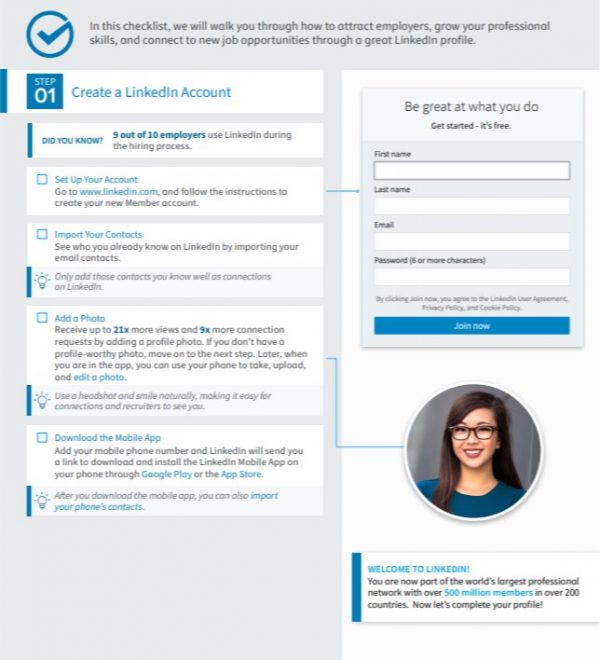 Checkliste für die Erstellung eines LinkedIn Accounts (Quelle: LinkedIn)