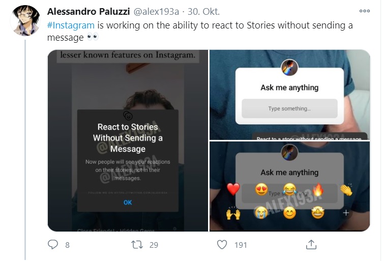 Quelle: Instagram React to Stories/ Twitter Account Alessandro Paluzzi