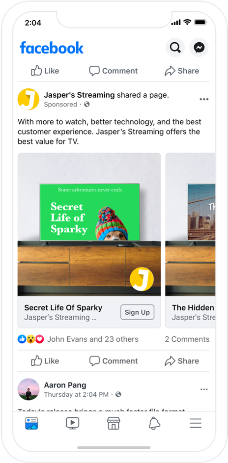 Dynamic Ads for Streaming im Mobile Feed (Quelle: Facebook)