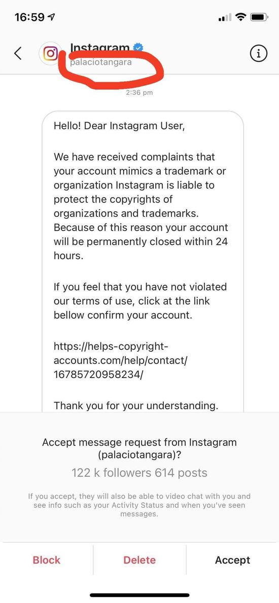 Phishing-Versuch über Instagram DM