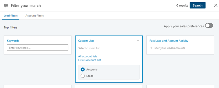 Custom List für Accounts, LinkedIn Sales Navigator (Quelle: LinkedIn)