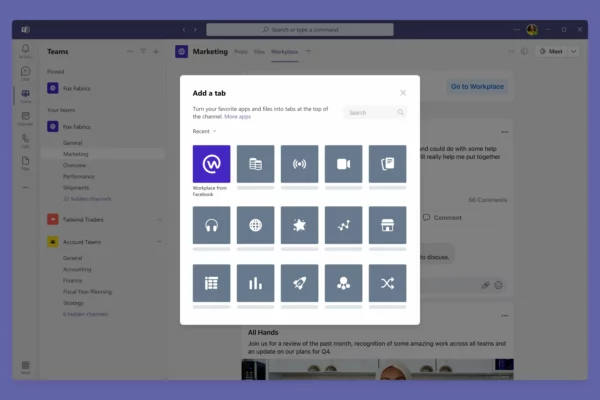 Workplace Tab Integration in Microsoft Teams, Quelle: Workplace from Meta
